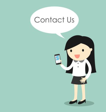 İş kavramı, iş kadını ile bize ulaşın. Vektör çizim.