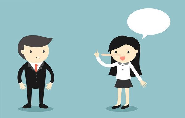 Деловая женщина врет своему боссу. Векторная иллюстрация
.