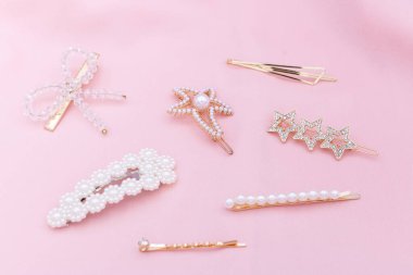 Pembe kumaşta lüks saç tokaları, güzellik konektörü..