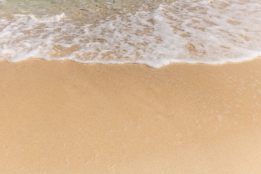 Yumuşak okyanus dalgasına yakın kumsalda, arka planda.