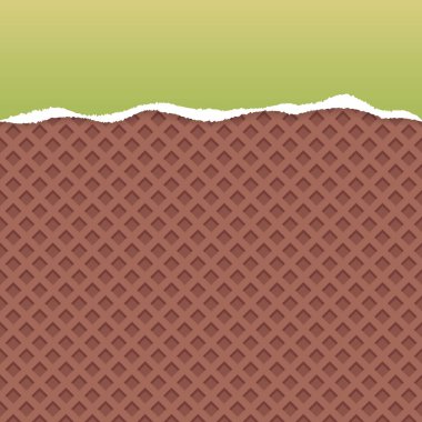 Çikolatalı gofret desenli yeşil yırtık kağıt vektörü.