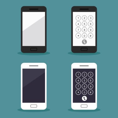 Yeşil arkaplanı olan düz bir akıllı telefon seti.