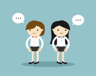 İş kavramı, Iki iş kadını birbirleri ile garip hissediyorum. Vektör çizimi.