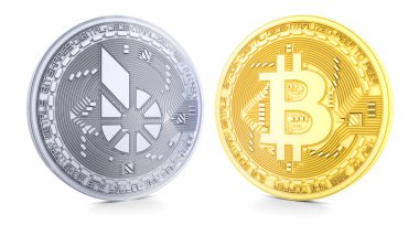 Bitcoin ve Bitshares 3d, beyaz arka plan üzerinde izole