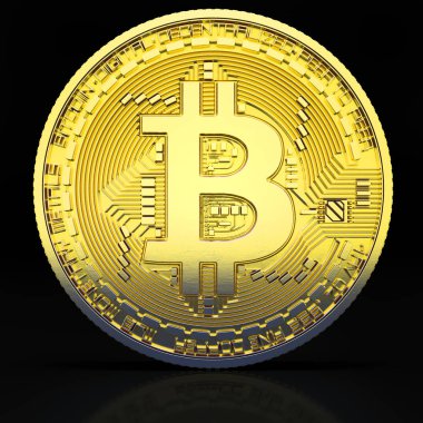 Bitcoin siyah arka plan üzerine izole 3d.