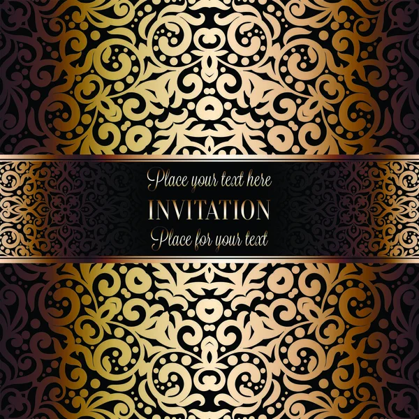 Gold Wedding Invitation Card Template Design Damask Pattern Background Традиционное — стоковый вектор