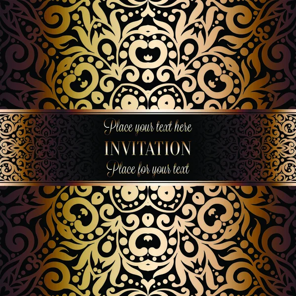 Gold Wedding Invitation Card Template Design Damask Pattern Background Традиционное — стоковый вектор