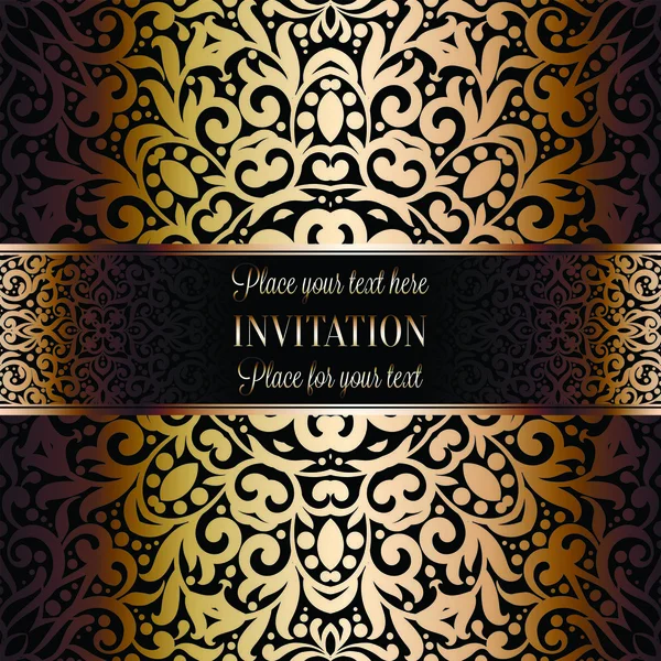 Diseño Plantilla Tarjeta Invitación Boda Oro Con Patrón Damasco Fondo — Archivo Imágenes Vectoriales