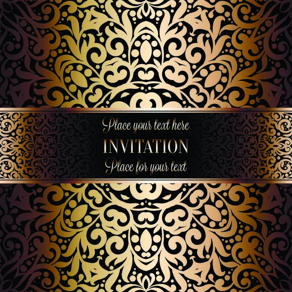 Gold Wedding Invitation Card Template Design Damask Pattern Background Tradition — Stock Vector