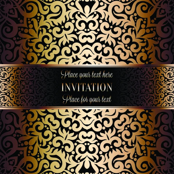 Gold Wedding Invitation Card Template Design Damask Pattern Background Традиционное — стоковый вектор