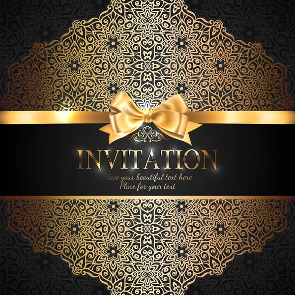 Prachtige Glanzend Uitnodigingskaart Banner Met Gouden Lint Boog Plaats Voor — Stockvector