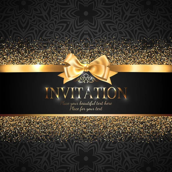 Superbe Brillante Carte Invitation Bannière Avec Ruban Arc Scintillant Paillettes — Image vectorielle