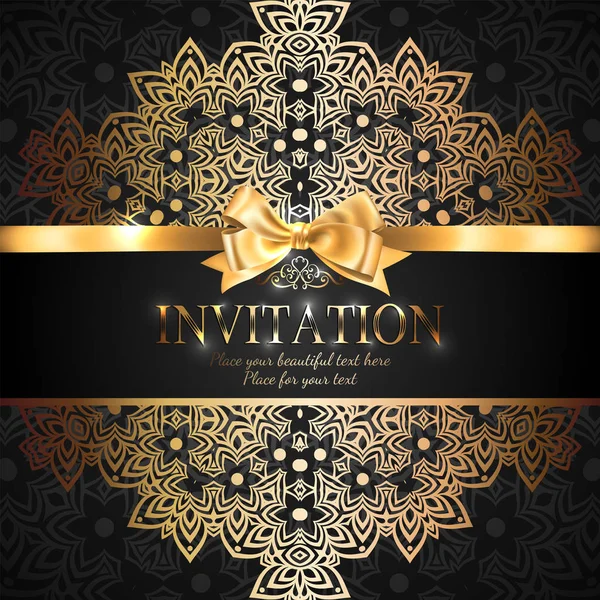 Prachtige Glanzend Uitnodigingskaart Banner Met Gouden Lint Boog Plaats Voor — Stockvector
