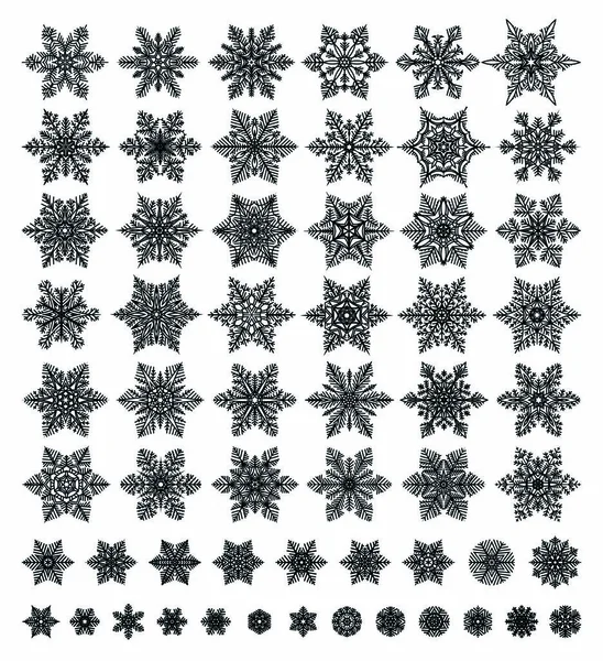 Beyaz arka plan üzerinde çeşitli türleri koleksiyonu izole sevimli kar taneleri. Düz çizgi kar simgeler, kar pul siluet. Noel afiş, kartları için güzel öğe. Yılbaşı süsleme