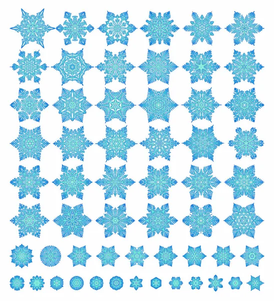 Beyaz arka plan üzerinde çeşitli türleri koleksiyonu izole sevimli kar taneleri. Düz çizgi kar simgeler, kar pul siluet. Noel afiş, kartları için güzel öğe. Yılbaşı süsleme