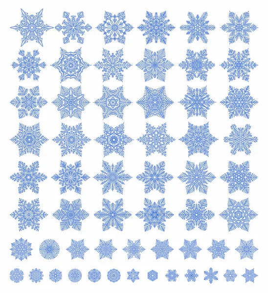 Cute Snowflakes Various Types Collection Isolated White Background Flat Line — Stock Vector