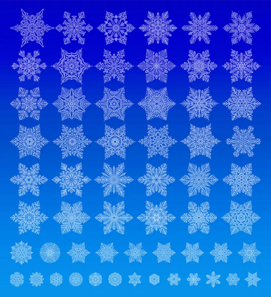 Lindo Copos Nieve Blanco Colección Varios Tipos Sobre Fondo Azul — Vector de stock