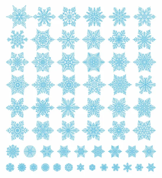 Cute Snowflakes Various Types Collection Isolated White Background Flat Line — Stock Vector