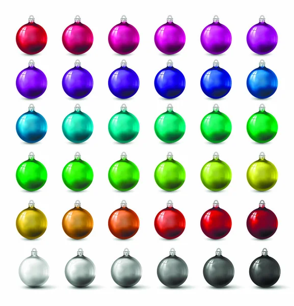 Weihnachtskugeln Verschiedenen Farben Und Farbtönen Fotorealistische Vektorillustration Für Dekorationen Karten — Stockvektor