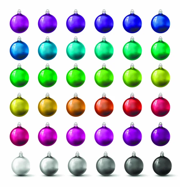 Christmas Balls Different Colors Shades Photorealistic Vector Illustration Decorations Cards — Stock Vector