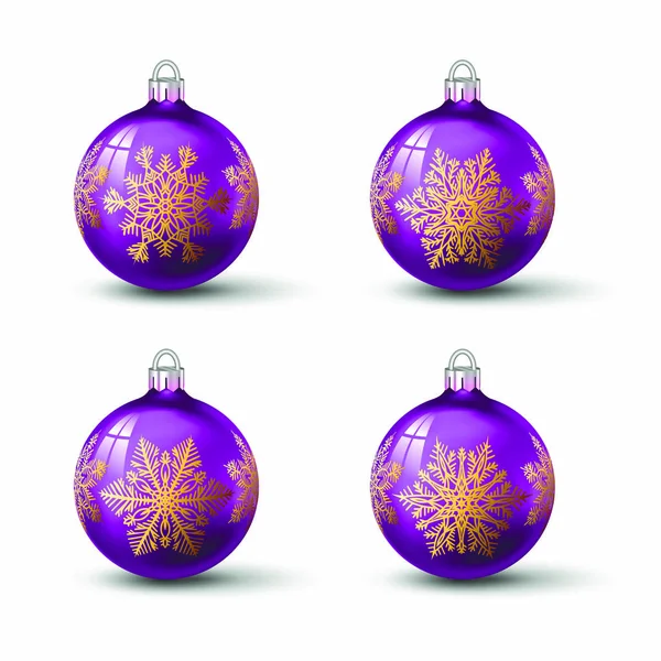 Lilás Colorido Bolas Natal Com Ornamento Floco Neve Diferente Sobre — Vetor de Stock