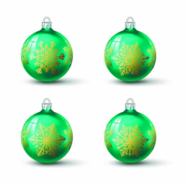 蓝色绿松石色的圣诞球与不同的雪花装饰就可以了 一套孤立的逼真玻璃球 用于您的设计的矢量插图 — 图库矢量图片