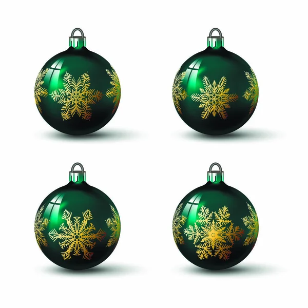 Bolas Navidad Color Verde Con Diferentes Adornos Copo Nieve Conjunto — Vector de stock