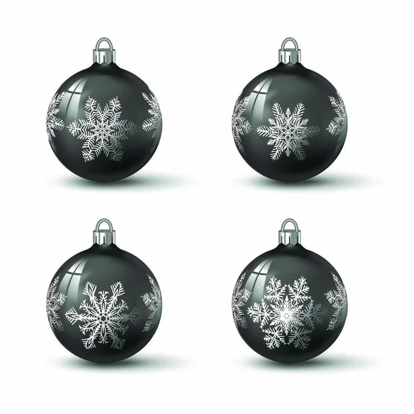 Schwarze Weihnachtskugeln Mit Verschiedenen Schneeflocken Ornamenten Darauf Set Aus Isolierten — Stockvektor