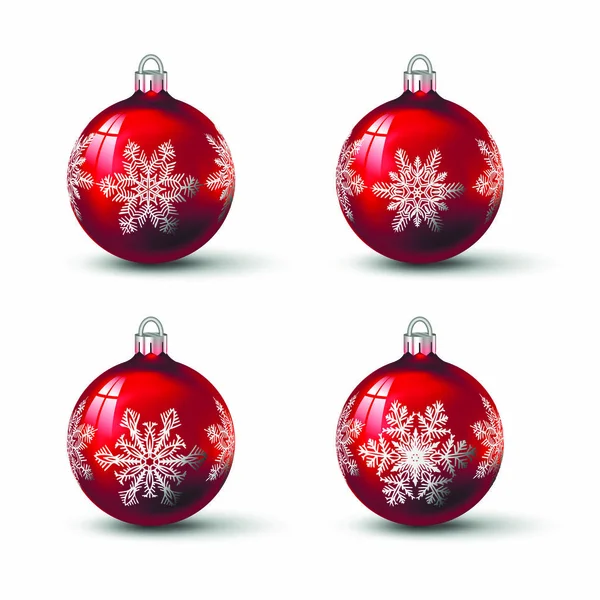 Boules Noël Couleur Rouge Avec Différents Ornements Flocon Neige Dessus — Image vectorielle