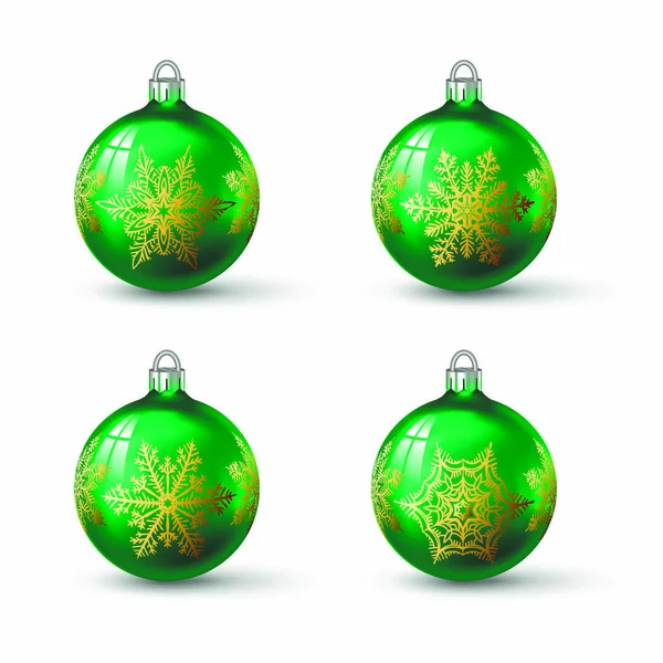 Bolas Natal Cor Verde Com Ornamento Floco Neve Diferente Nele — Vetor de Stock