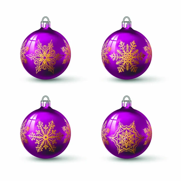 Pink Christmas Balls Different Snowflake Ornament Set Isolated Realistic Glass — Stock Vector