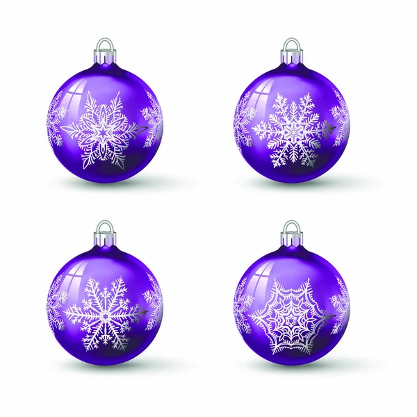 Lilás Colorido Bolas Natal Com Ornamento Floco Neve Diferente Sobre — Vetor de Stock