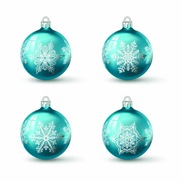 Bolas Navidad Color Azul Azul Con Diferentes Adornos Copo Nieve — Vector de stock