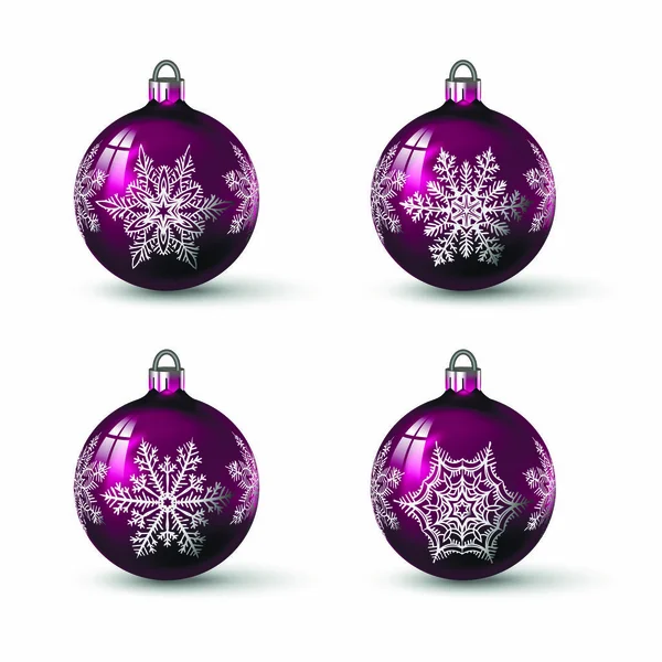 Bolas Navidad Color Púrpura Con Diferentes Adornos Copo Nieve Conjunto — Vector de stock