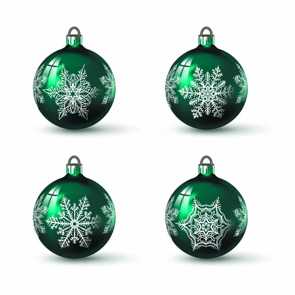 Bolas Natal Cor Verde Com Ornamento Floco Neve Diferente Nele —  Vetores de Stock