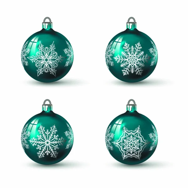 Bolas Navidad Color Turquesa Azul Con Diferentes Adornos Copo Nieve — Vector de stock