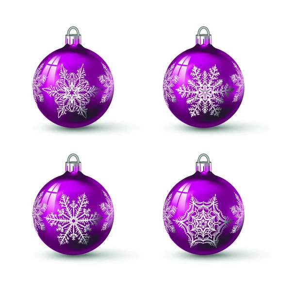 Bolas Natal Rosa Com Ornamento Floco Neve Diferente Nele Conjunto — Vetor de Stock