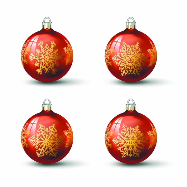 Bolas Natal Laranja Com Ornamento Floco Neve Diferente Nele Conjunto — Vetor de Stock