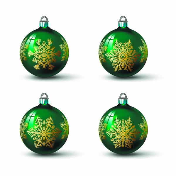 Bolas Natal Cor Verde Com Ornamento Floco Neve Diferente Nele — Vetor de Stock