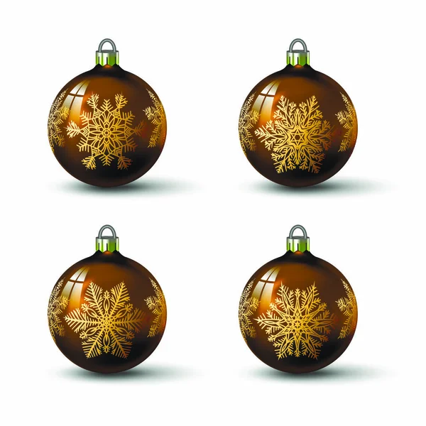 Brown Colored Christmas Balls Different Snowflake Ornament Set Isolated Realistic — Stock Vector
