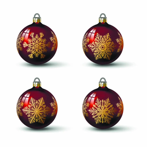 Bolas Navidad Color Marrón Con Diferentes Adornos Copo Nieve Conjunto — Vector de stock