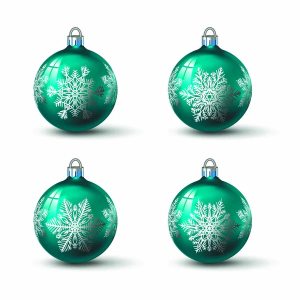 Bolas Navidad Color Turquesa Azul Con Diferentes Adornos Copo Nieve — Vector de stock