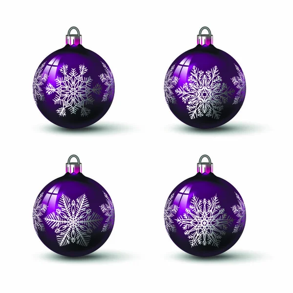 Lila Farbene Weihnachtskugeln Mit Verschiedenen Schneeflocken Ornamenten Darauf Set Aus — Stockvektor