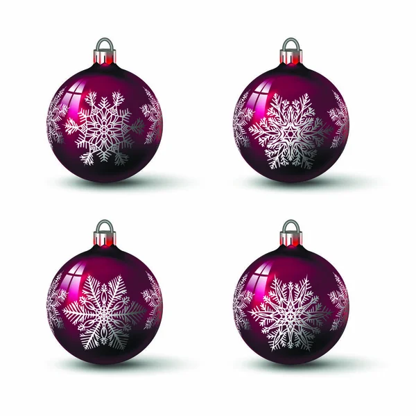 Bolas Navidad Color Rojo Con Diferentes Adornos Copo Nieve Conjunto — Vector de stock