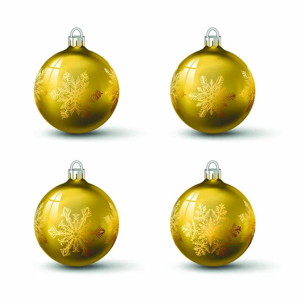 Bolas Natal Douradas Com Diferentes Ornamentos Flocos Neve Conjunto Bolas — Vetor de Stock