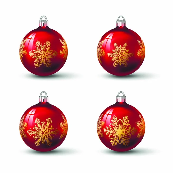 Bolas Natal Coloridas Vermelhas Com Ornamento Floco Neve Diferente Nele — Vetor de Stock