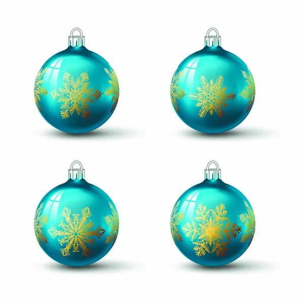 Bleu Azur Boules Noël Colorées Avec Différents Ornement Flocon Neige — Image vectorielle