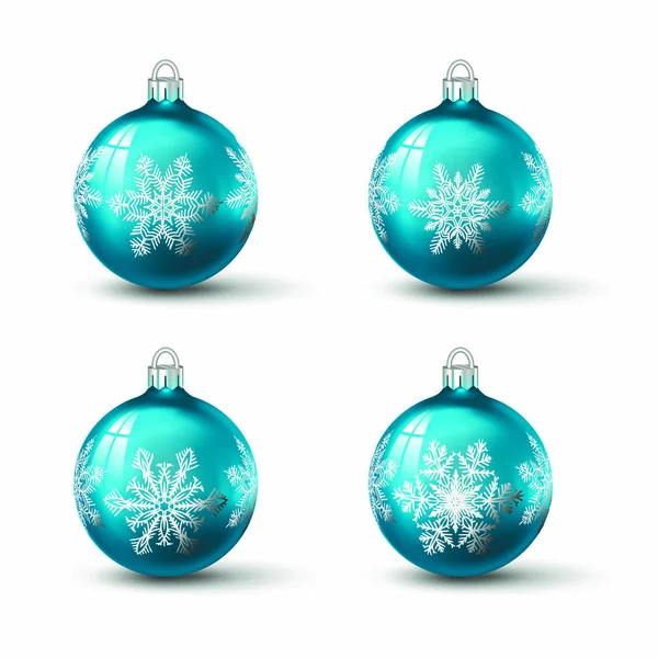 Bleu Azur Boules Noël Colorées Avec Différents Ornement Flocon Neige — Image vectorielle