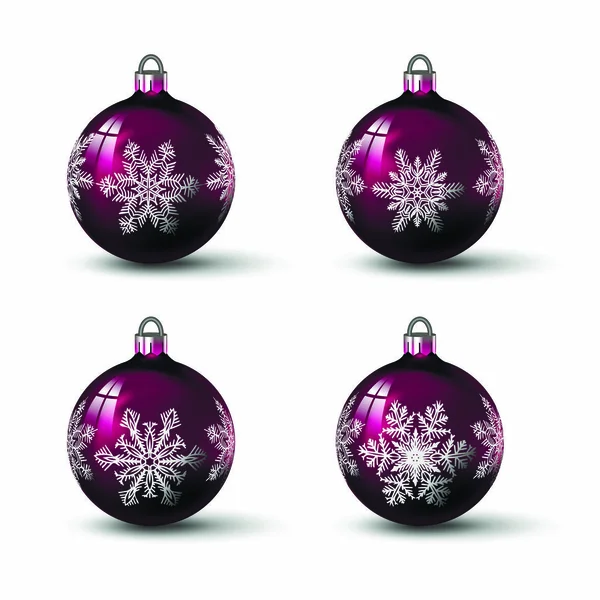 Bolas Navidad Color Púrpura Con Diferentes Adornos Copo Nieve Conjunto — Archivo Imágenes Vectoriales