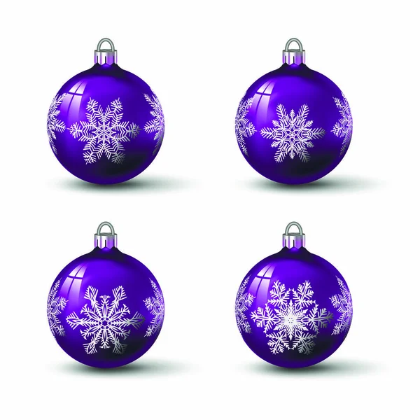Bolas Natal Cor Roxa Com Ornamento Floco Neve Diferente Nele — Vetor de Stock